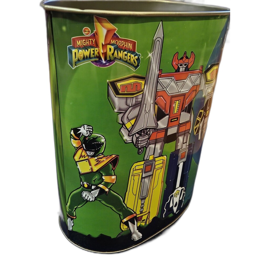 1994 Rare Vintage Metal Mighty Morphin Power Rangers Trash Can Bucket Used 13" - Picture 3 of 9